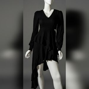 Chic Asymmetrical Black Or Black With Pink Flowers Dress